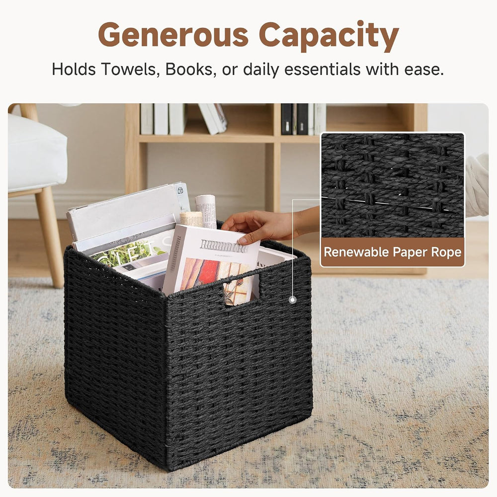 StorageWorks 13 inch Black Wicker Baskets for Storage,Foldable Black Basket