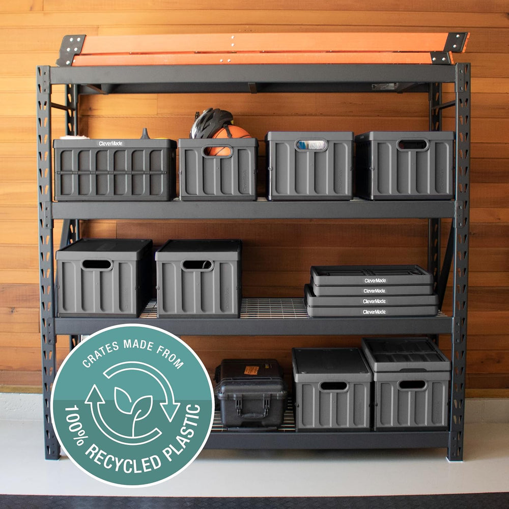 CleverMade Collapsible Storage Bins With Lids, 62L 3 Pack, 100 lb, Obsidian