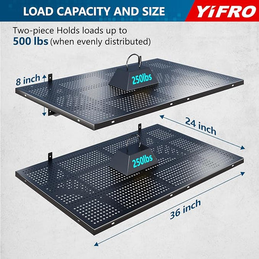 2-Pack 2x3ft Heavy Duty Garage Wall Shelving, 500 lbs Load Capacity, Garage - Image 2