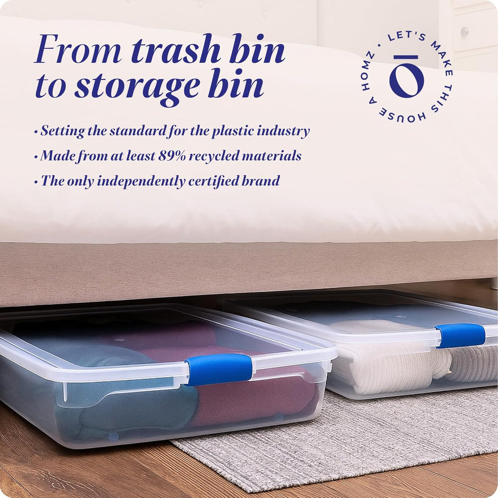 HOMZ 2-Pack Under Bed Storage, Clear Plastic Containers with Lids, 56 Quart, ...