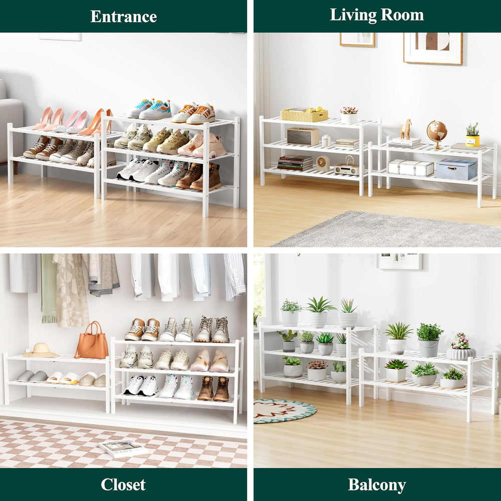 Smiry Bamboo Shoe Rack for Closet, 4 Tier - 26.77" Wide, White