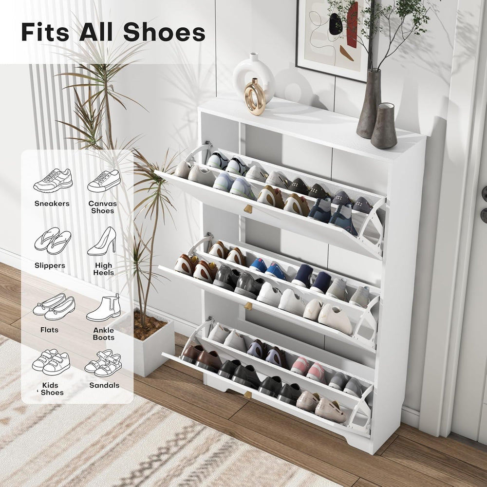 Nicetree Shoe Storage Cabinet with 3 Flip Drawer, Narrow Slim 3-Tier Shoe Org...