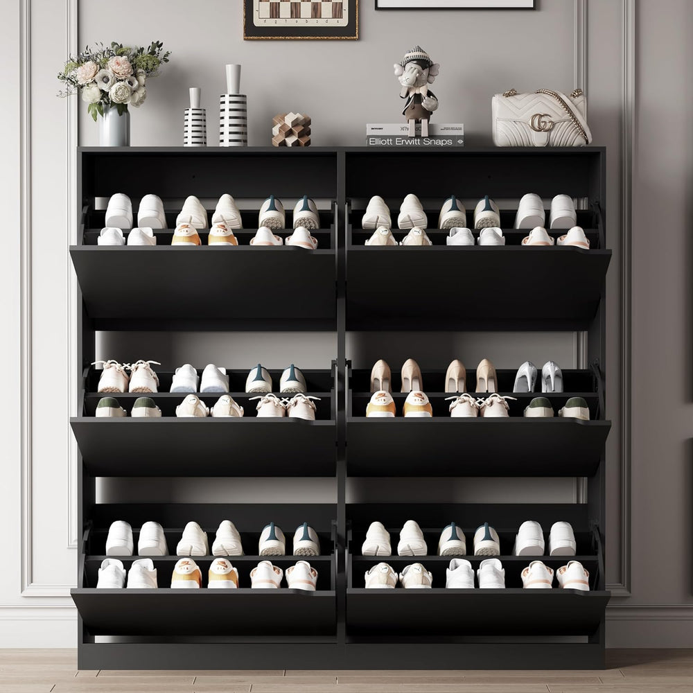 Xixini Shoe Storage Cabinet for Entryway with 6 Flip Drawers, Sturdy Wood Hid...