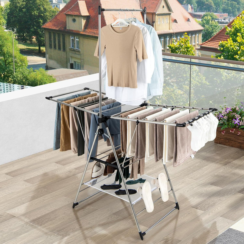 GIANTEX Foldable Clothes Drying Rack with 6-Level Adjustable Height