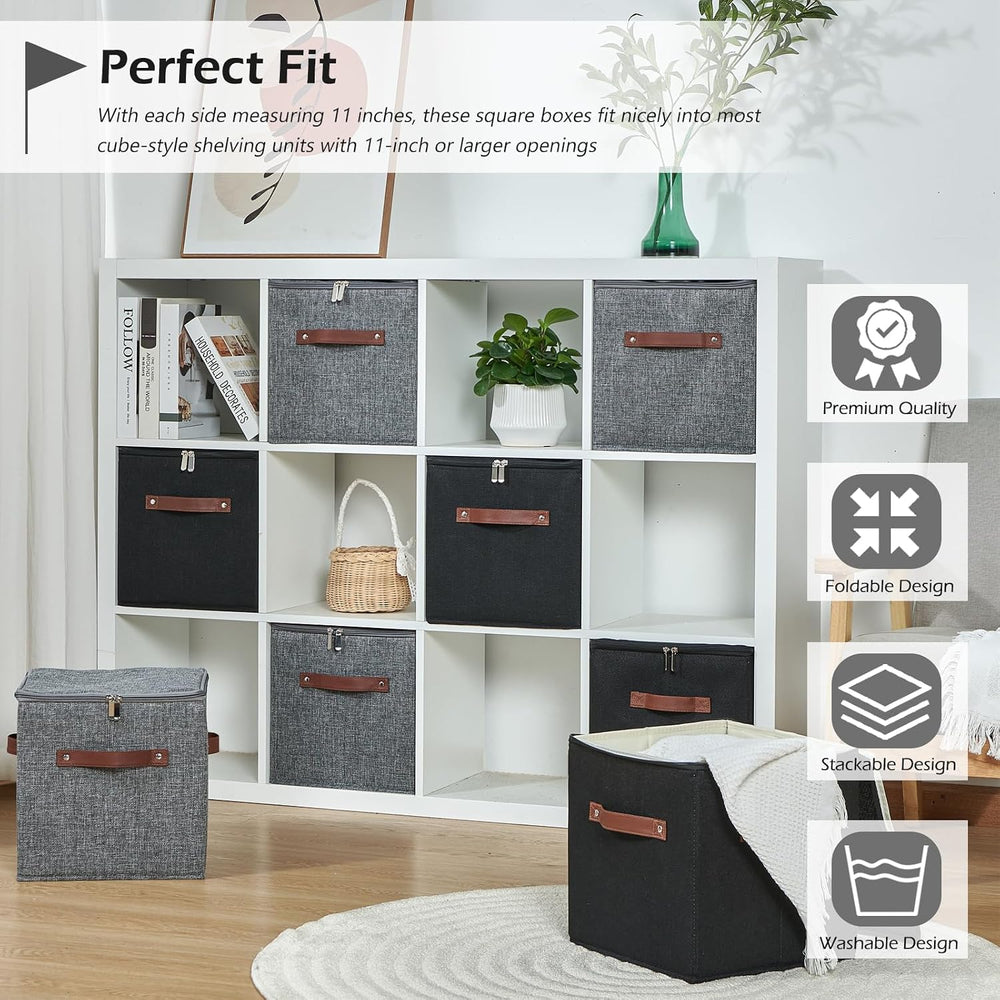4PCS Storage Cubes with Lids Cotton Linen Fabric Bins Boxes