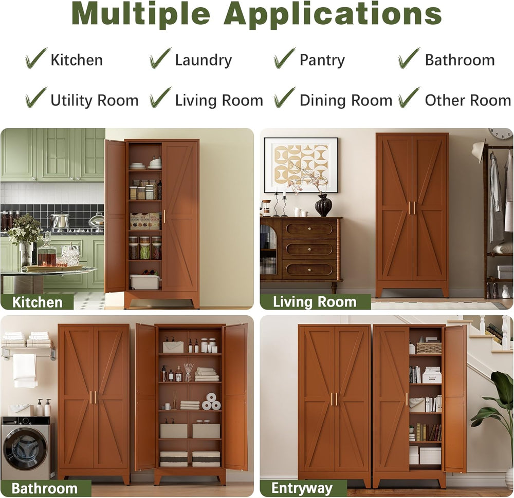 COFaR 5 Tier Metal Kitchen Storage Cabinets, 71" Pantry Cabinet with Doors