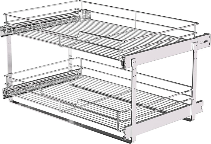 JOWBOOW 2-Tier Pull Out Cabinet Organizer, 26" W x 22" D, Chrome