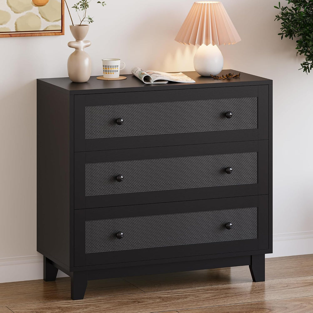 3 Drawer Dresser for Bedroom, Boho Small Natural Rattan Closet Dressers Chest...