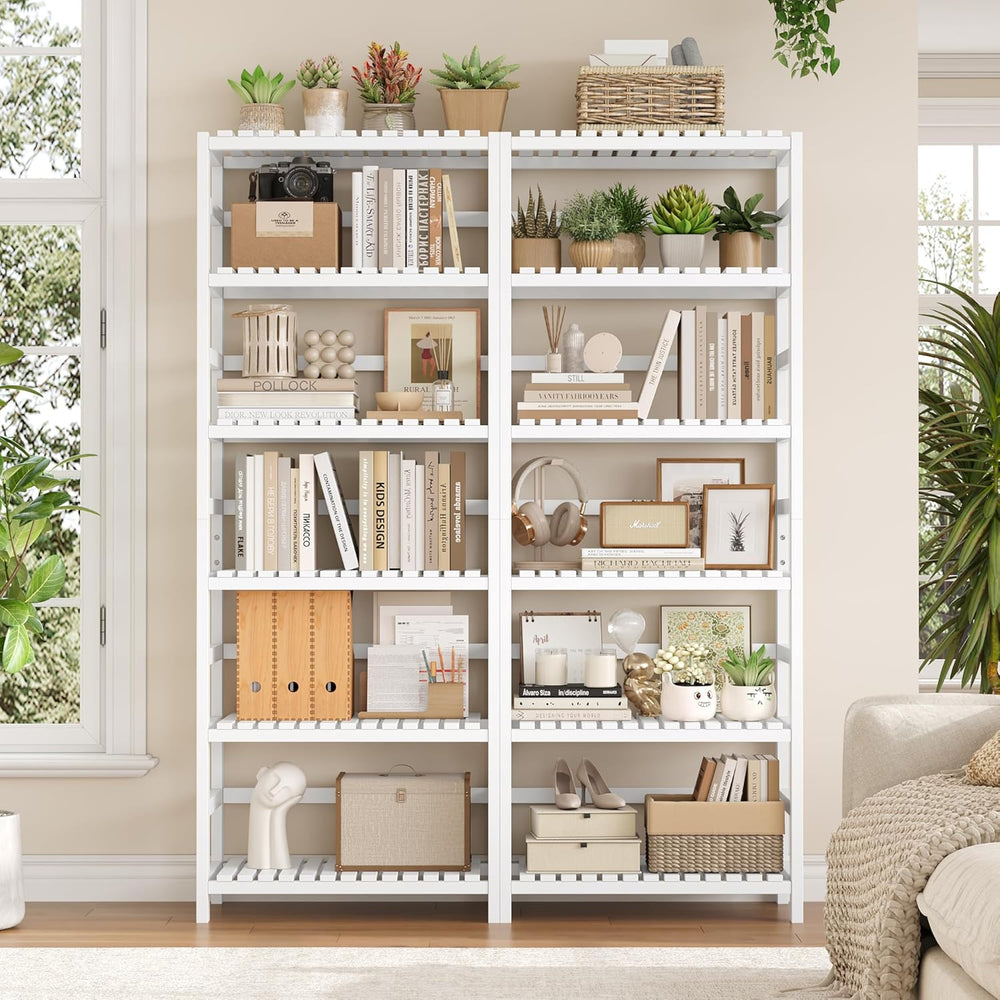 FOTOSOK 6-Tier Bamboo Shelf with Adjustable Shelves, Bamboo Kitchen Cabinet