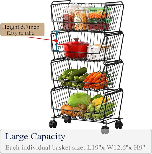 PUSDON 4-Tier Stackable Metal Storage Baskets, Anti-Rust Fruit Vegetable Rack - Image 2