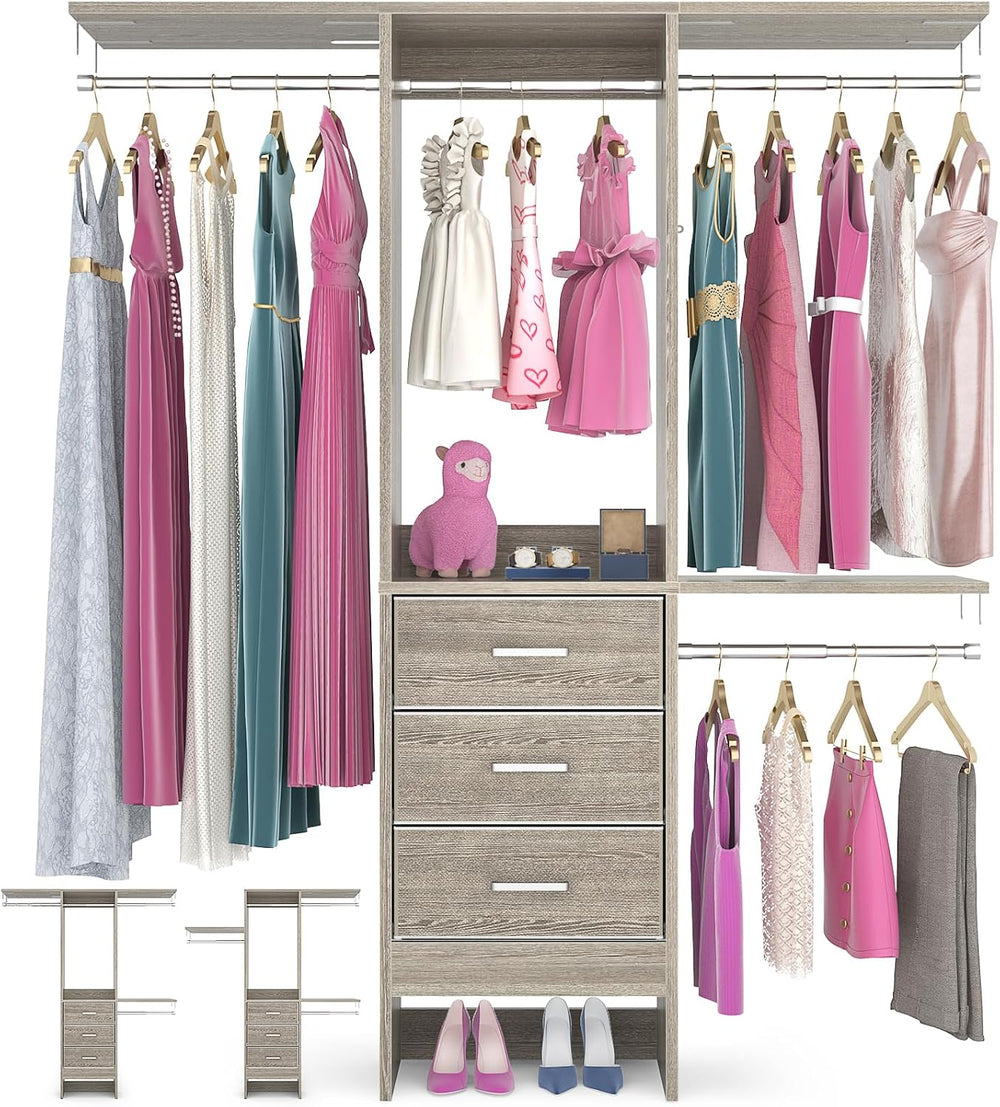 Besiost 4FT Small Closet System with 3 Fabric Drawers, 48'' Closet Or...