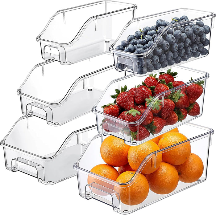 LemonRoad 6 Packs Pantry Organizers and Storage Freezer Clear Organizer Bins with Handle Acrylic Organization Bins Stackable Open Front Storage Vegetable Egg Salad Containers for Kitchen Cabinet