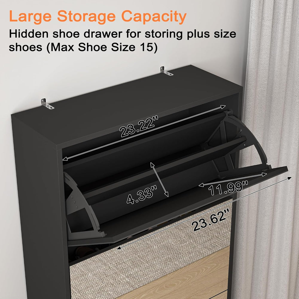 Mirrored Shoe Storage Cabinet with 5 Flip Drawers, 30 Pairs