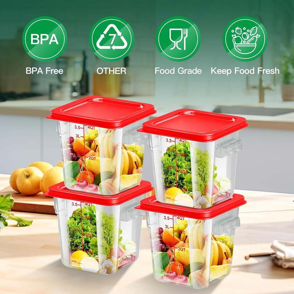 4 pcs 4qt Food Storage Containers with Lid, Square Clear Commercial Food Stor...