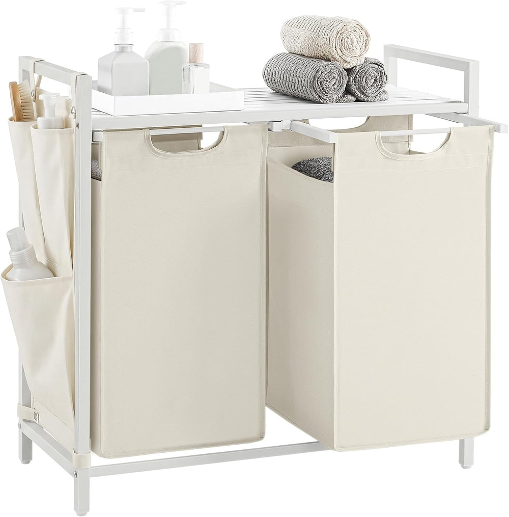 VASAGLE Laundry Hamper with Shelf, 2 Pull-Out Bags, 2 x 12.1 Gallons (46 L)