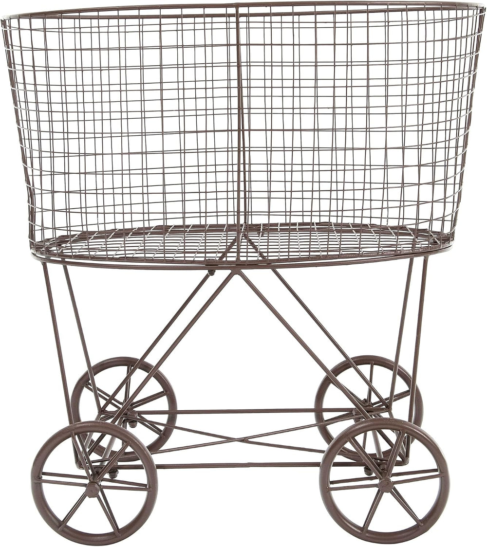 Creative Co-Op Vintage Reproduction Metal Laundry Basket on Wheels, Rust