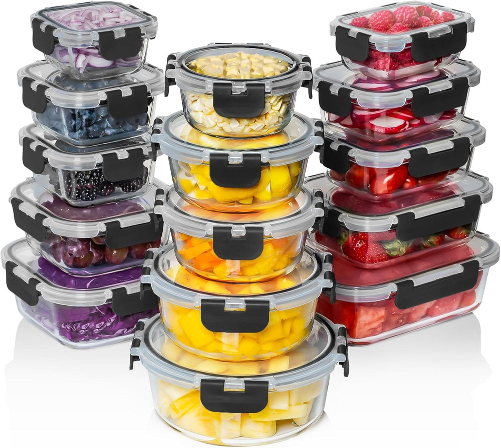 Razab 30 PC Glass Food Storage Containers with Lids - Reusable Glass Meal Pre...