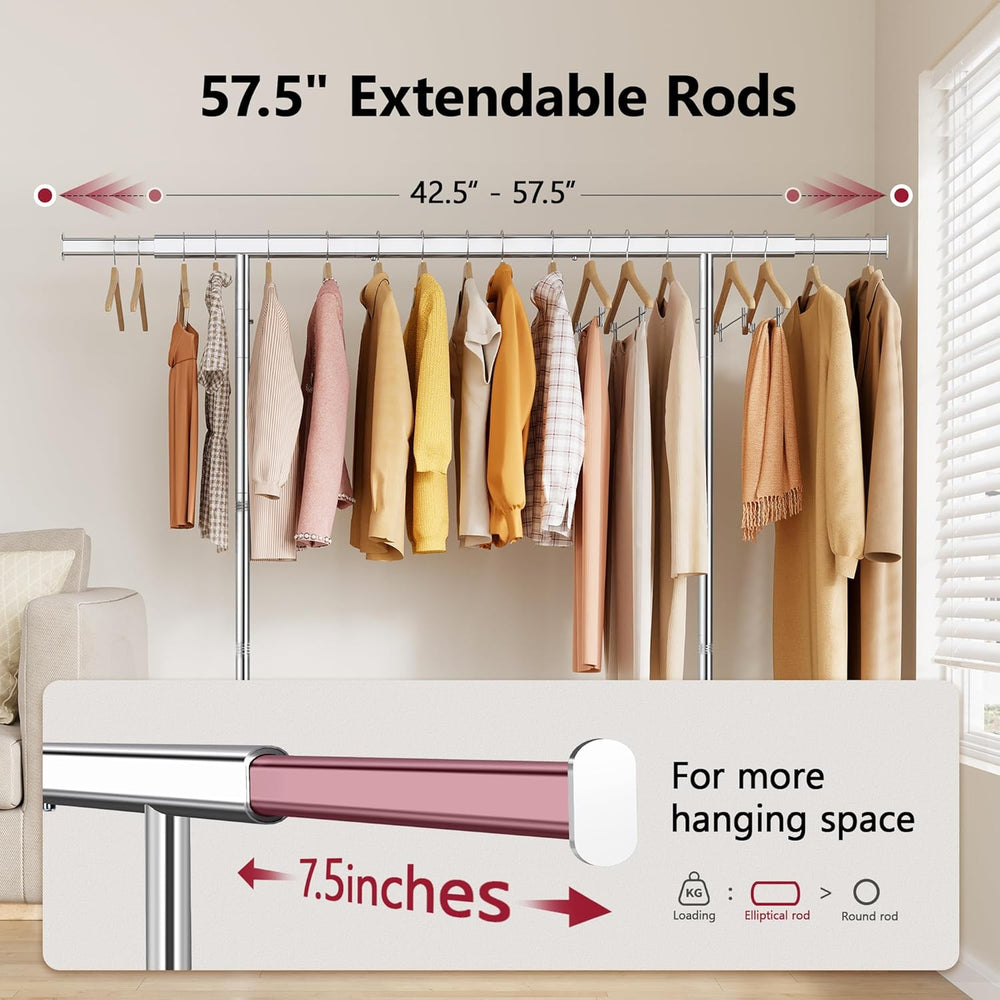 Tajsoon Clothes Rack with 2 Shelves, Heavy Duty Load 350 LBS, Chrome
