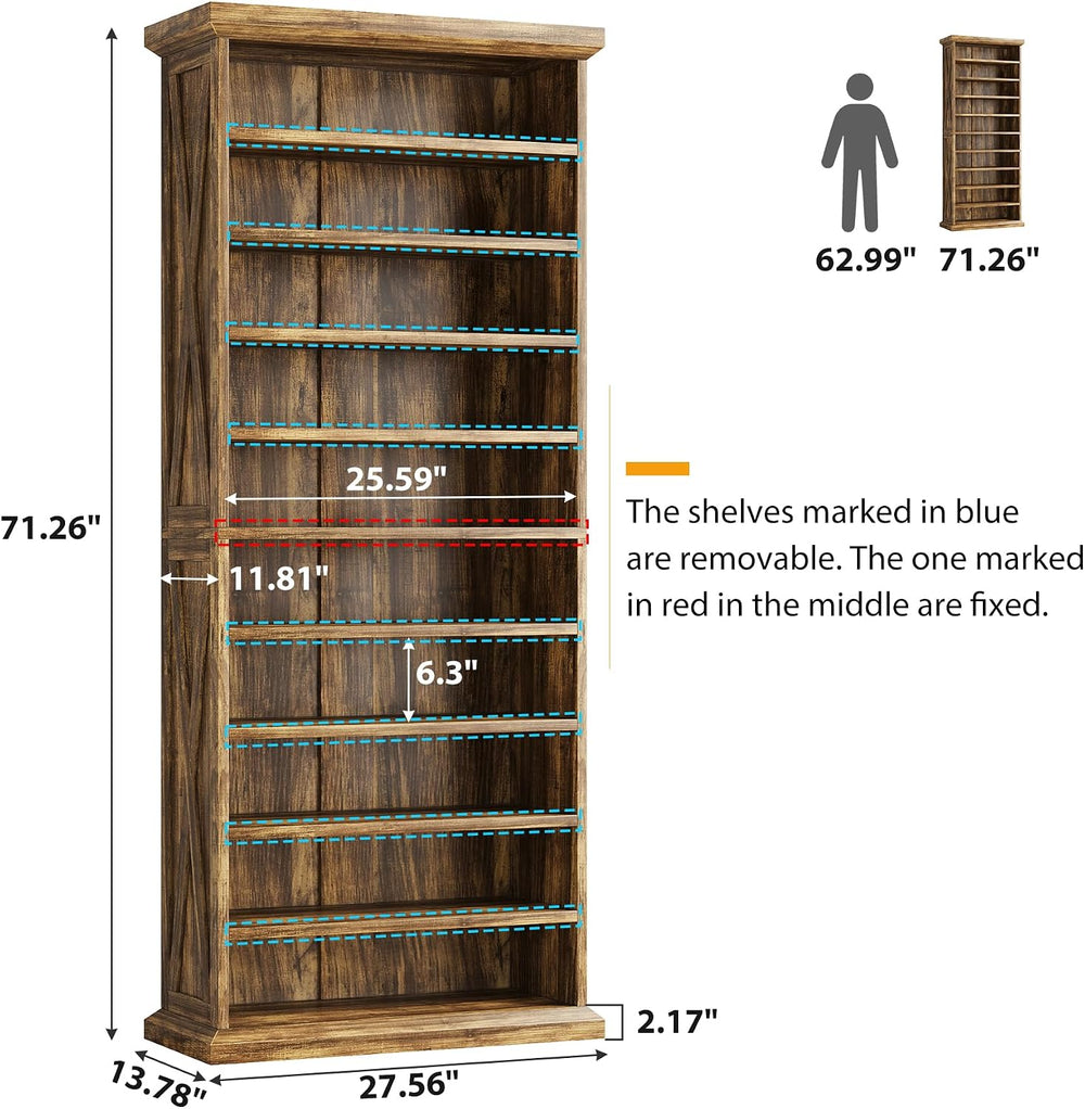 10-Tier Wooden Shoe Rack with 8 Adjustable Shelves, Rustic Brown