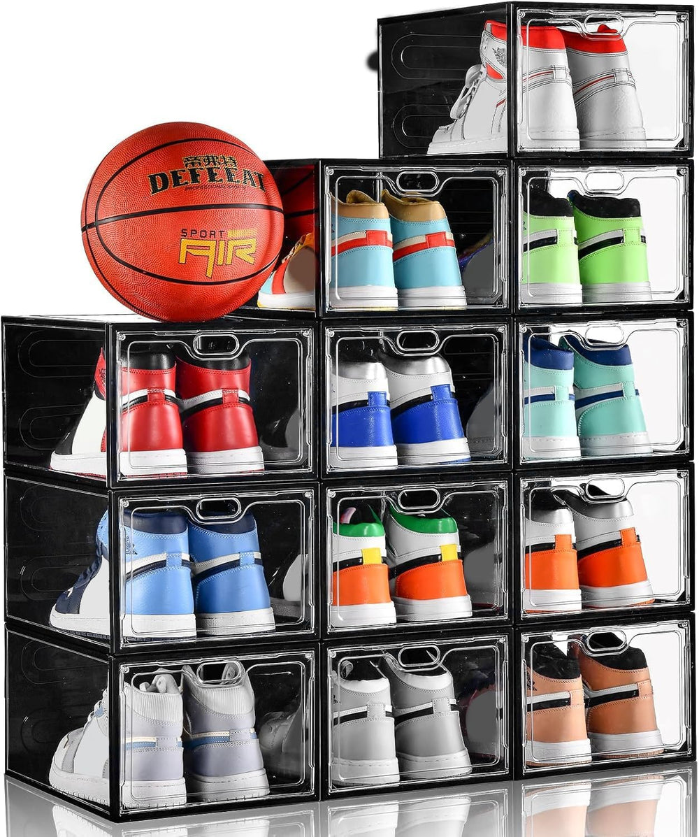INSTY 12 Pack Large Shoe Storage Box, Clear Shoe Storage Organizer with Magne...