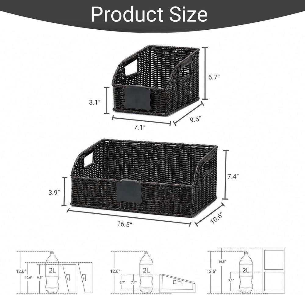 Pantry Baskets for Organizing,Wicker Storage Organizers,3Pack,Black
