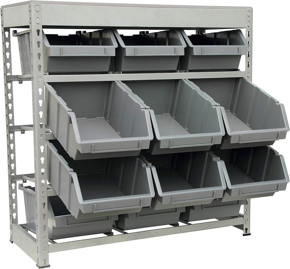 King's Rack Bin Rack Boltless Steel Storage System Organizer w/ 12 Plasti...
