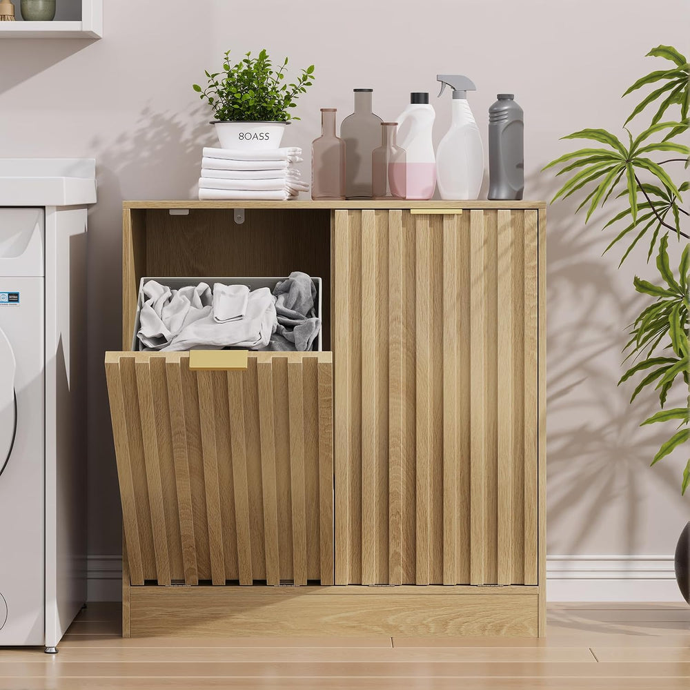 Smuxee Double Tilt Out Laundry Hamper Cabinet, Hidden Laundry Cabinet with Do...