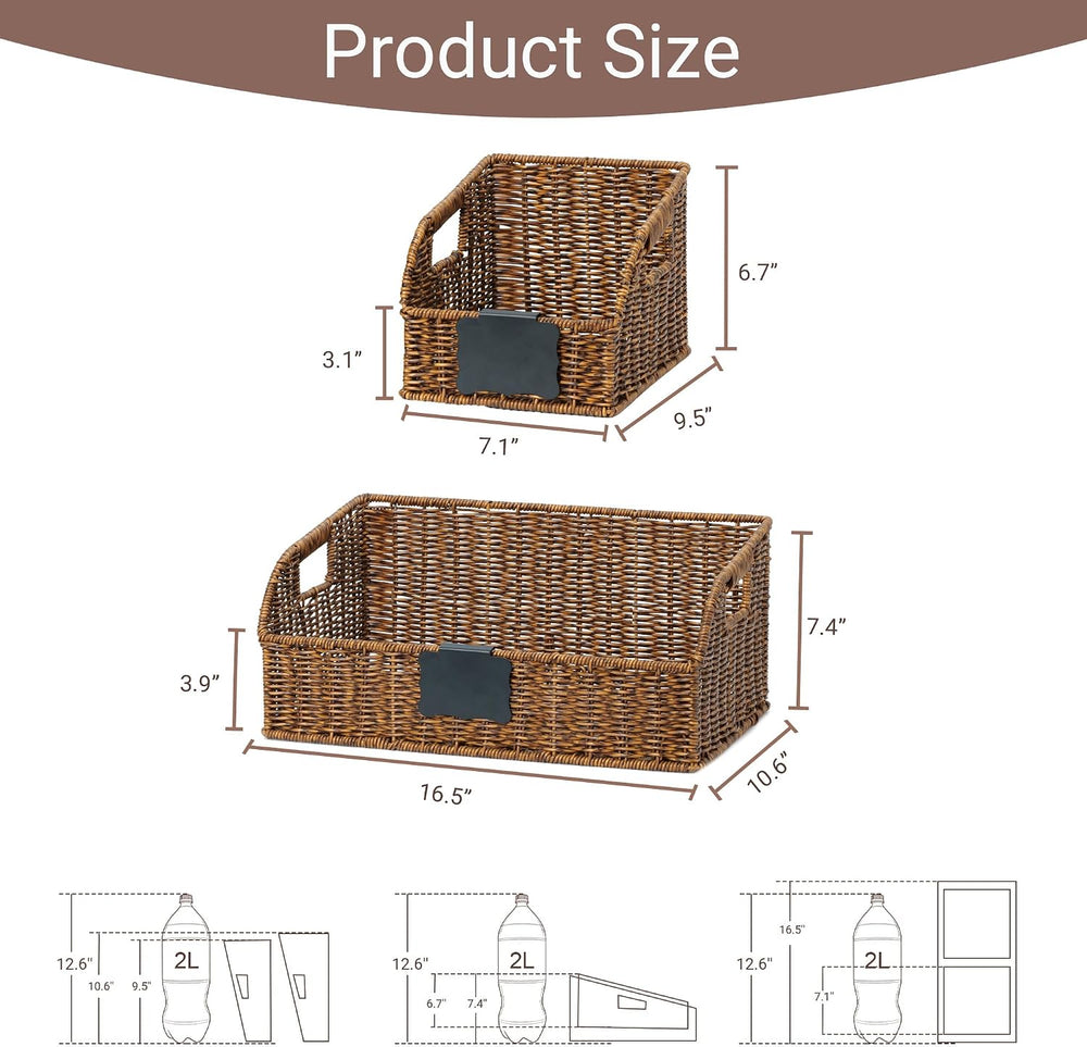 Pantry Baskets for Organizing,Wicker Storage Bins, 3Pack, Brown