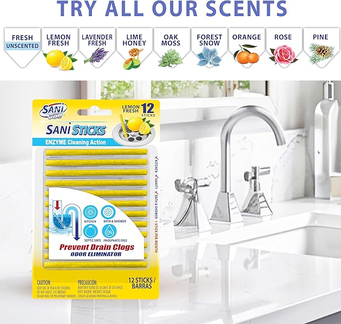 SANI 360° Sani Sticks Drain Cleaner and Deodorizer, Lemon Scent Enzyme Pipe - Image 6