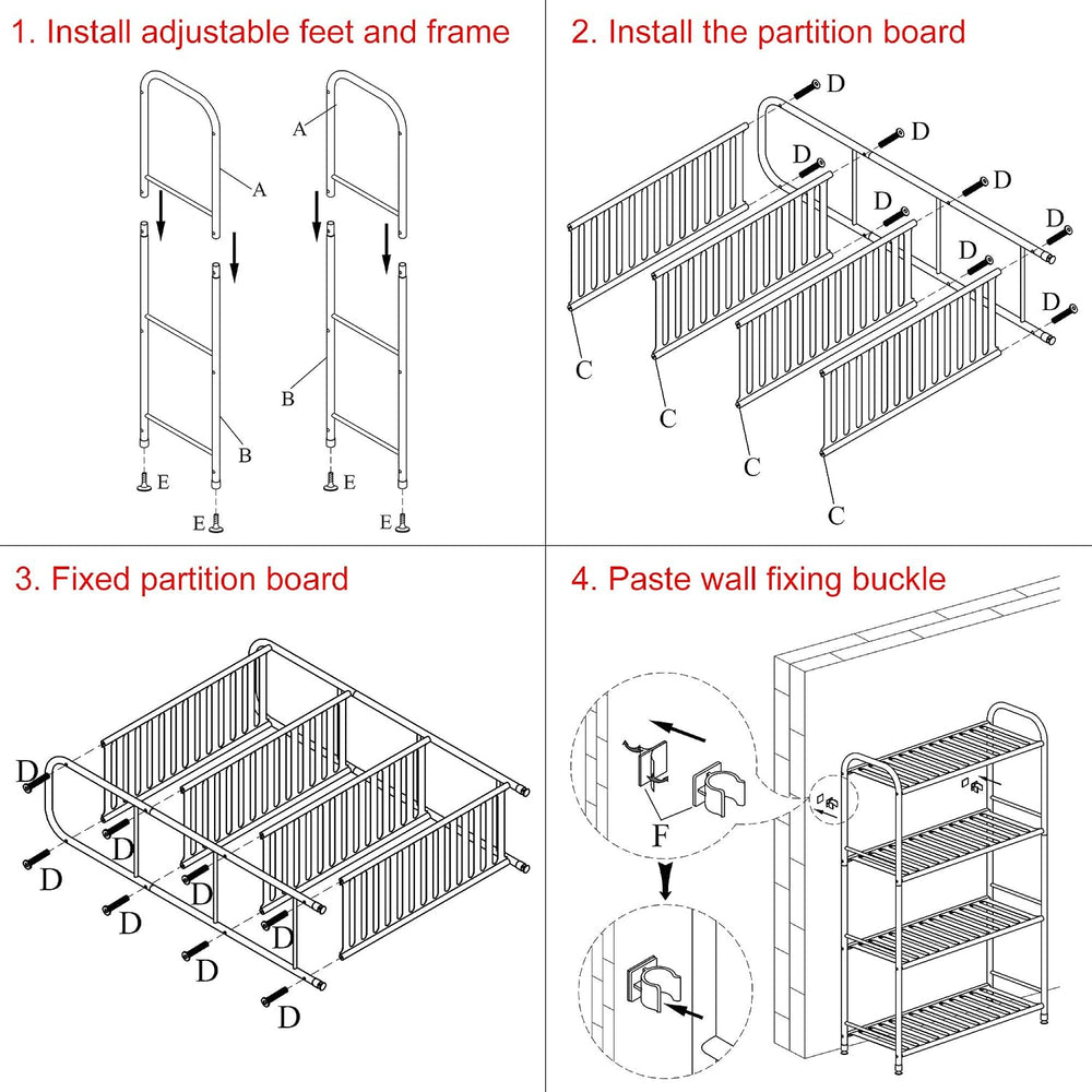 JSB 4-Tier Adjustable Shelving Unit, Heavy Duty Storage Rack Organizer Metal ...