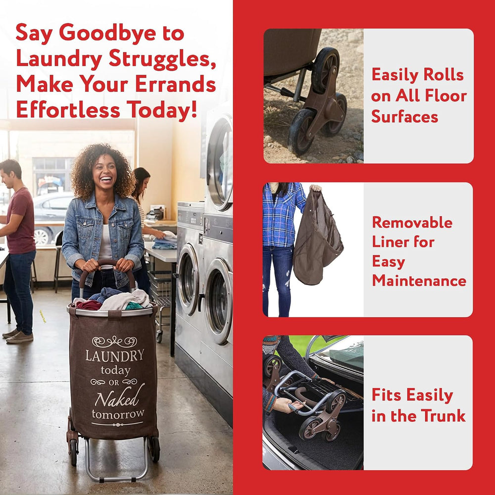 dbest products Stair Climber Laundry Trolley Dolly, Brown Laundry Bag Hamper ...