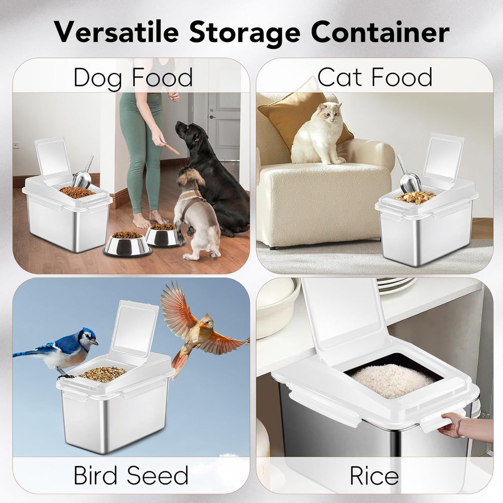 Newget 11 lb Stainless Steel Dog Food Storage Container with Scoop, White
