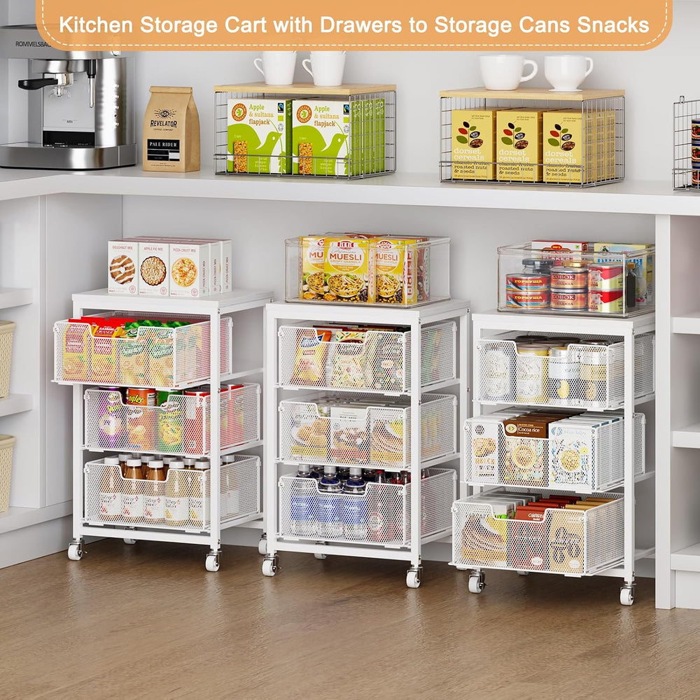 Kitchen Cart with Storage, 3-Tier Pantry Organizer and Storage Cart with Draw...