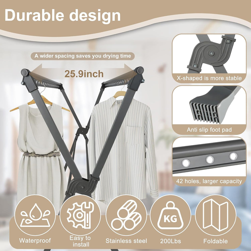 50.3-91.3 Inches Clothes Drying Rack, Aluminum Alloy Clothes Drying Rack, Adj...