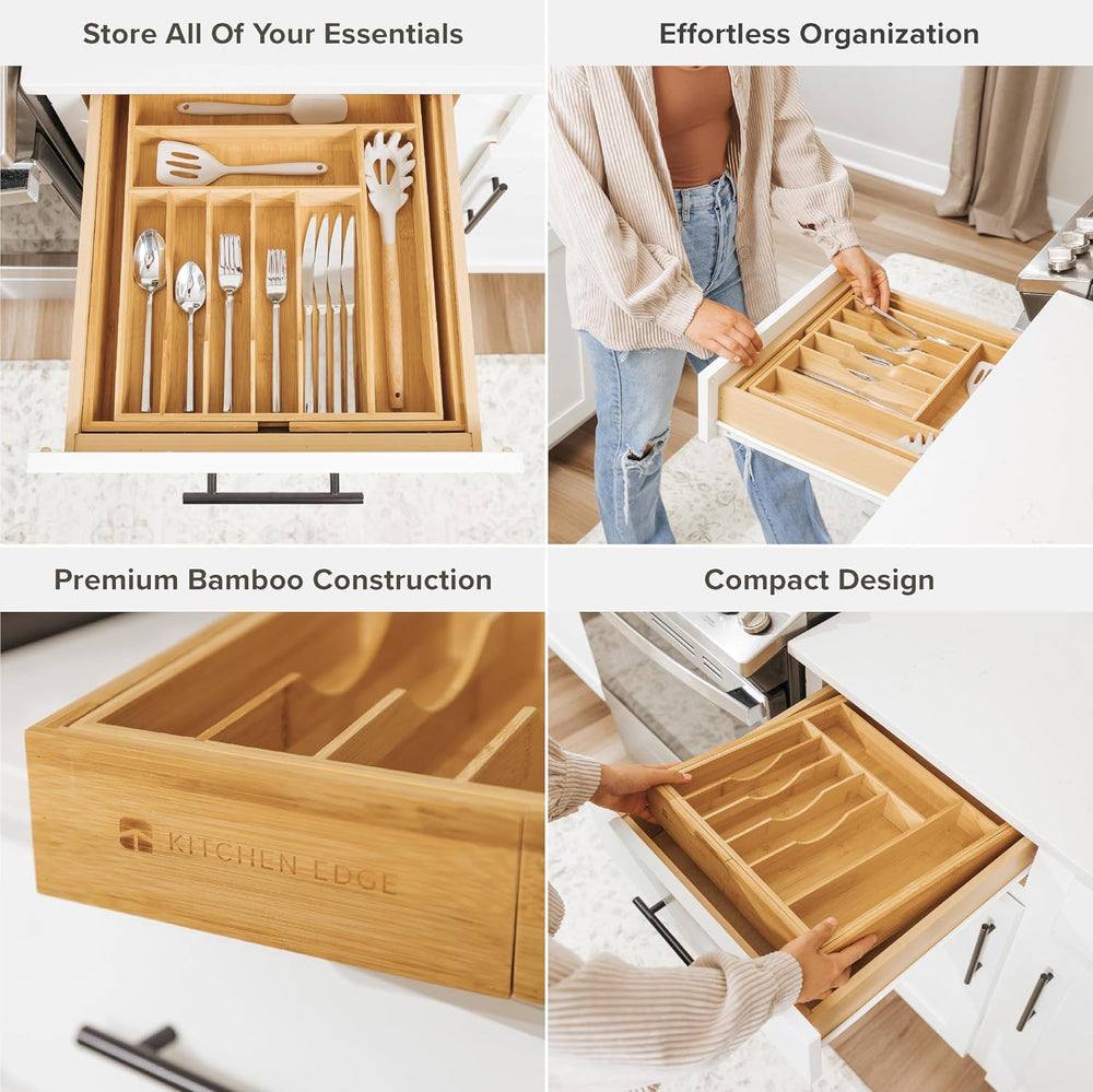 KitchenEdge Silverware & Utensil Drawer Organizer, 14-25 in, Bamboo