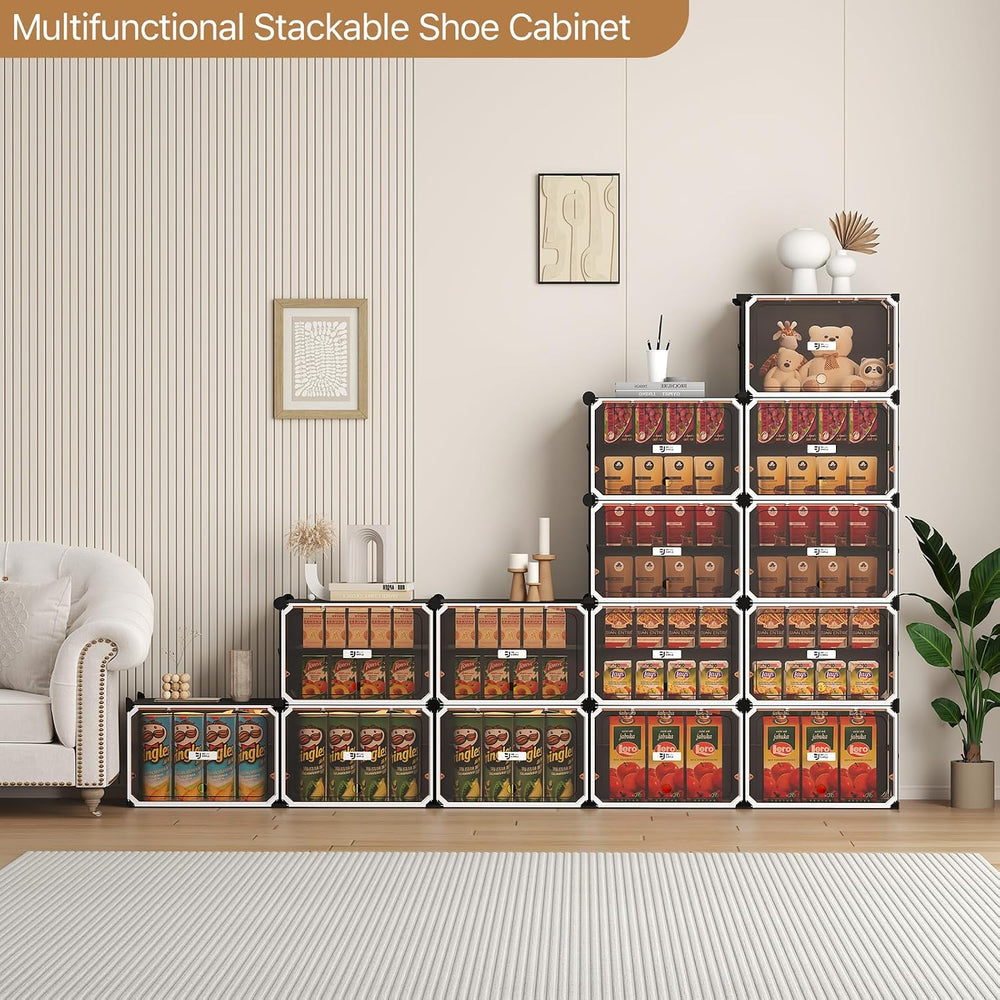 Black and White 6 Tier Modular Shoe Storage Cabinet with Magnetic Doors
