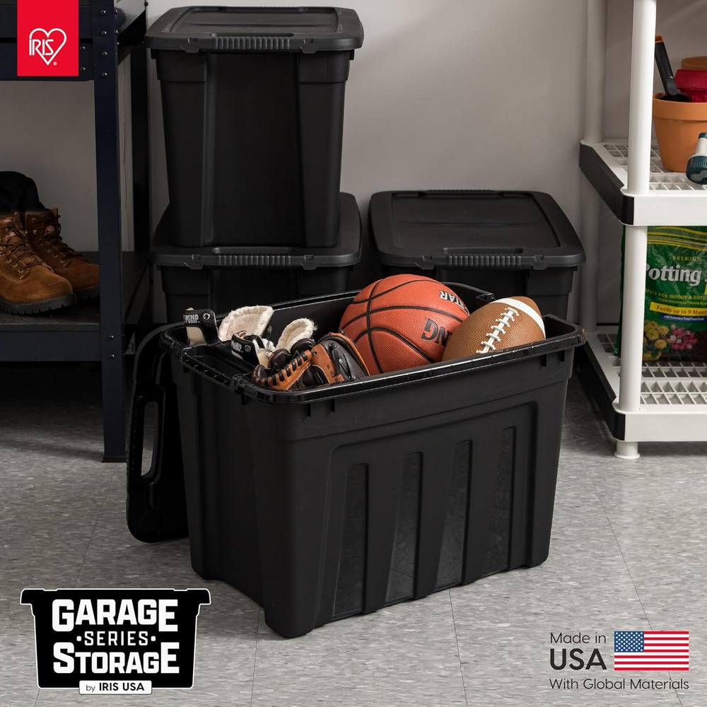 IRIS USA 4-Pack 31 Gal Heavy Duty Storage Totes with Lids, Black