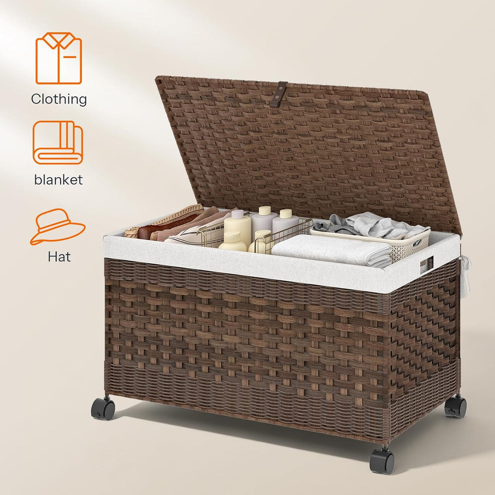 HOOBRO Storage Basket with Lid, 42.3 Gallon (160 L) Woven Storage Bin with Wh...