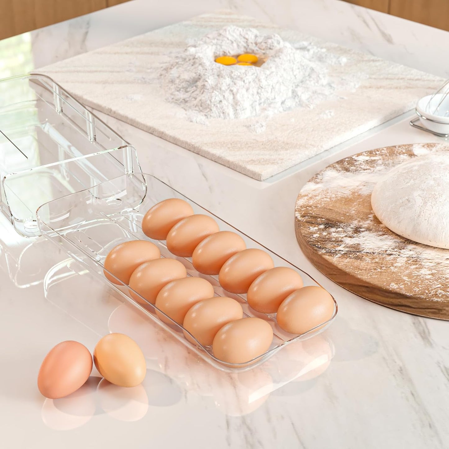 theaoo Egg Holder for Fridge, Automatic Rolling Egg Container, Clear, 3Pack | Quick Removable Inner Tray For Easy Egg Loading. Stackable Egg Dispenser For Refrigerator Storage And Organization