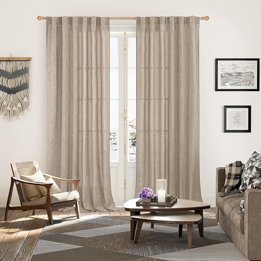 YoungsTex Dark Oatmeal Linen Curtains 102 Inch Length - Image 2