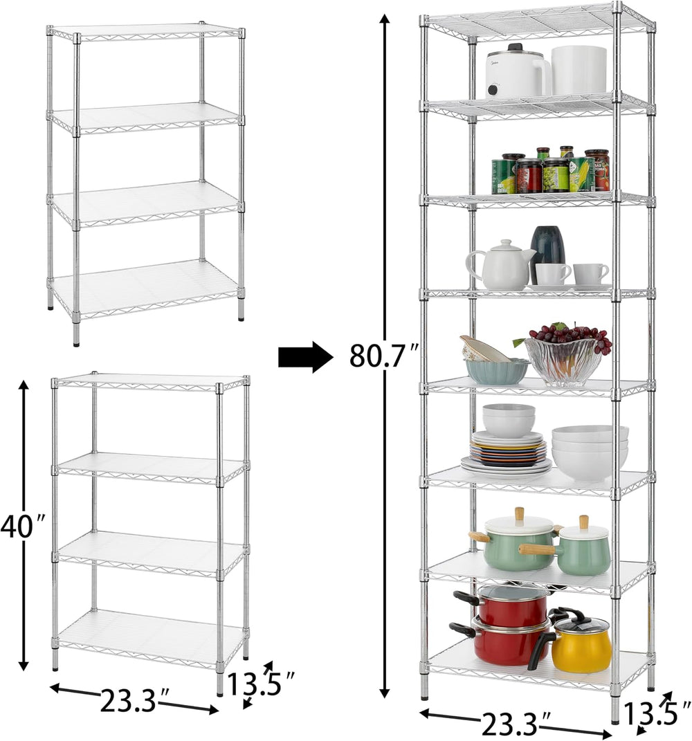 Finnhomy 8-Tier Wire Shelving Unit Adjustable Steel Wire Rack Shelving, 80.7 ...