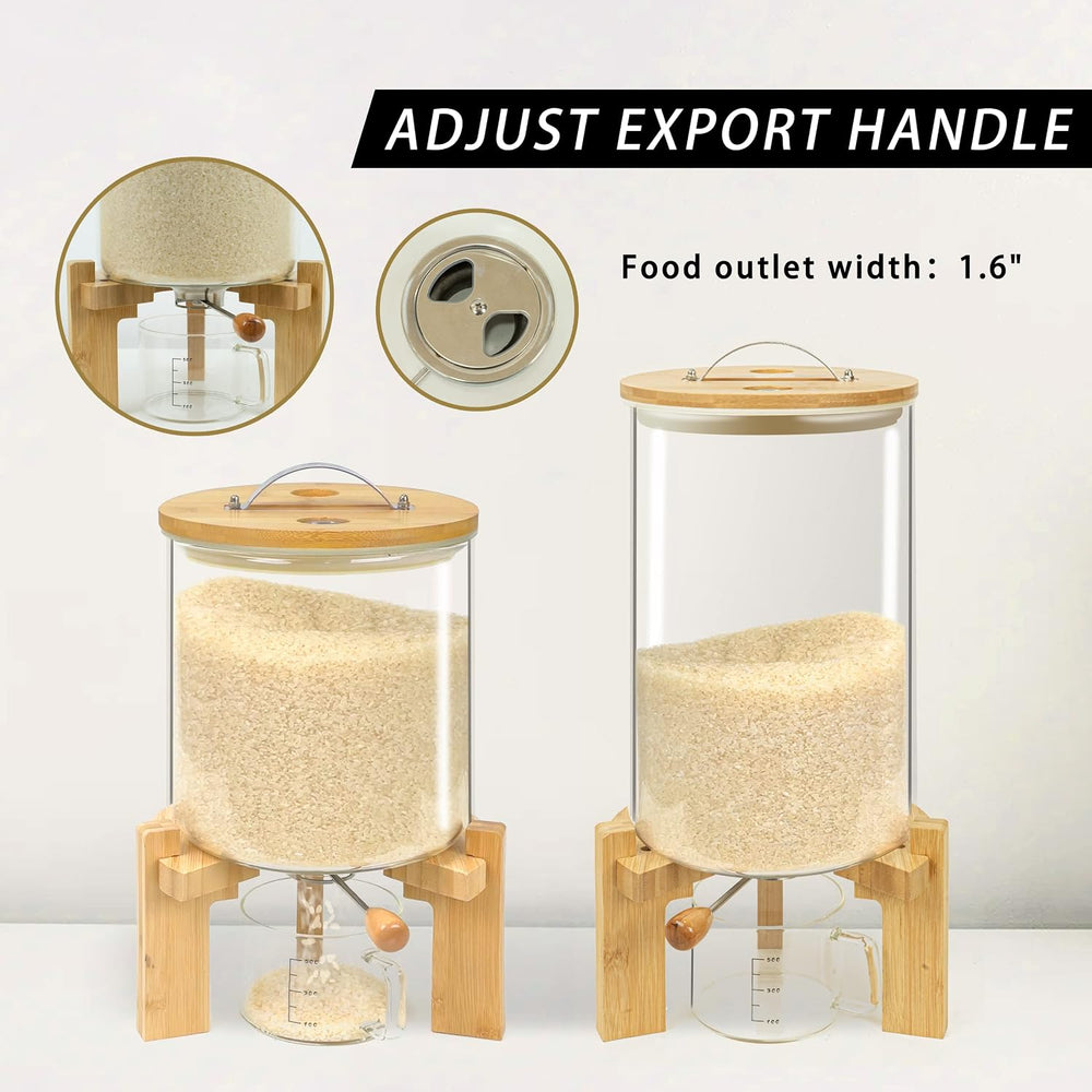 L'ÉPICÉA Glass Rice Dispenser with Bamboo Stand, Large Airtight Rice Stor...