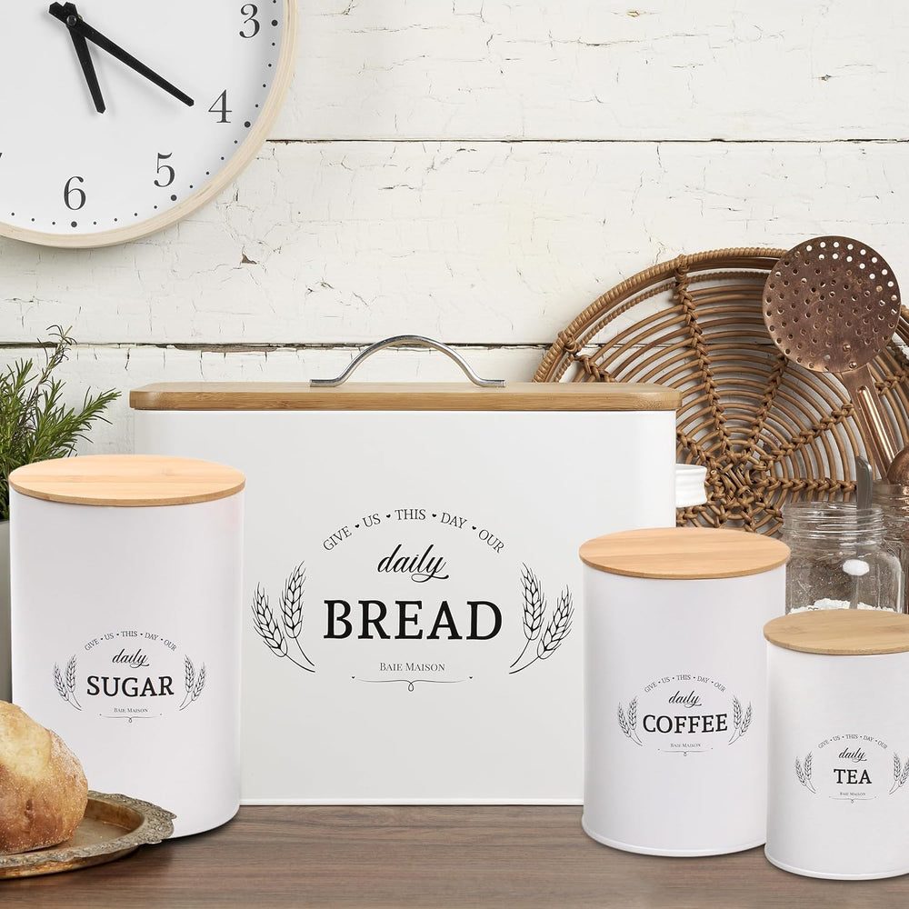 Baie Maison Extra Large White Farmhouse Bread Box for Kitchen Countertop - Br...