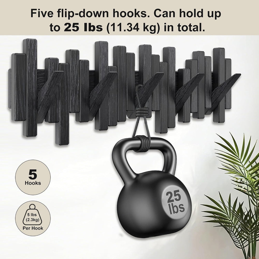 Coat Rack Wall Mount Piano Flip Down Wall Hook Rack 5 Hooks Oak
