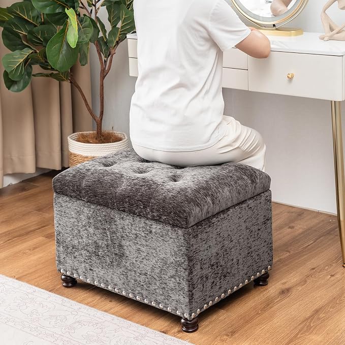 Joveco Storage Ottoman Bench, Rectangle 24" Velvet Foot Rest Stool Square