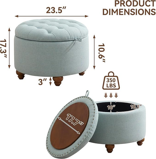 24Inch Round Storage Ottoman - Image 2