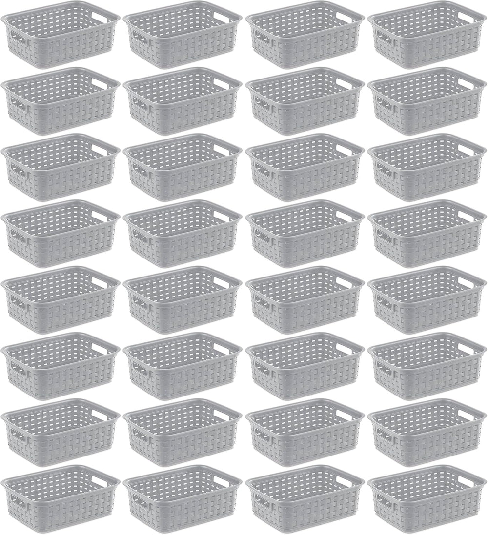 Sterilite 11 Inch Small Weave Open Bin Wicker Storage Basket Home Organizer T...