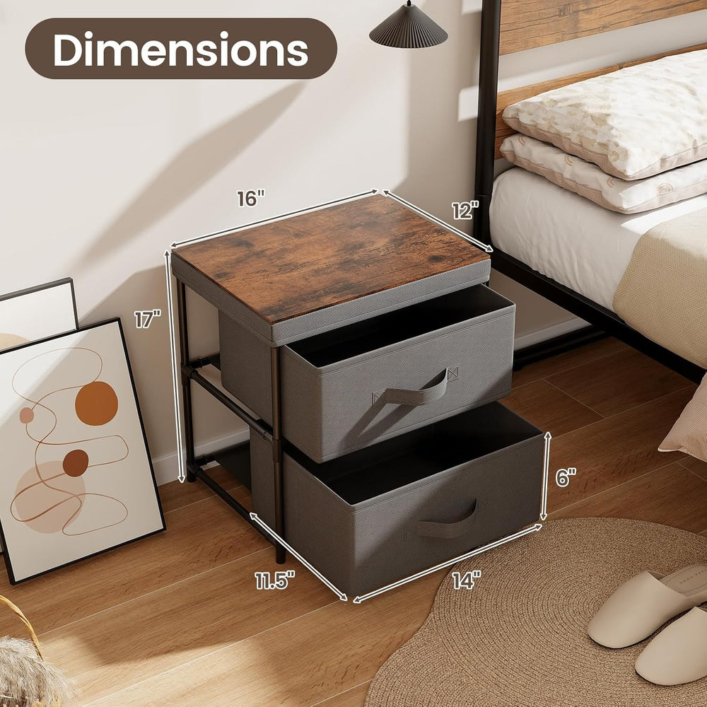 GIANTEX Nightstand with 2 Fabric Drawers, Small Storage Dresser with Metal Fr...