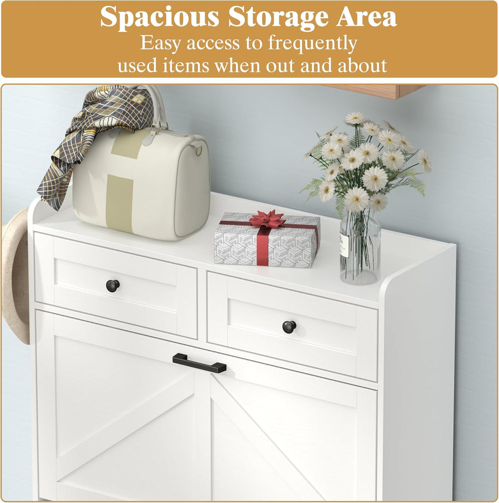 Thacuok Shoe Cabinet with 3 Flip Drawers & 2 Storage Drawers, Rustic Farm...
