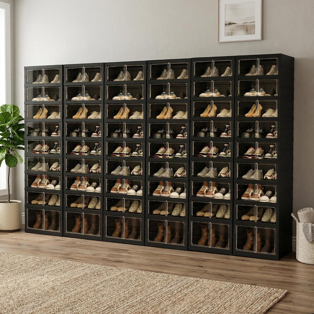 Foldable Shoe Organizer Storage Box Set of 6, Portable Extra Large Folding Sh...